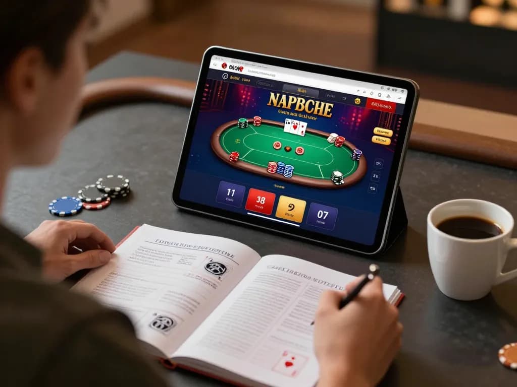 Engaging online poker game being played on max88net tablet with strategy notes visible.