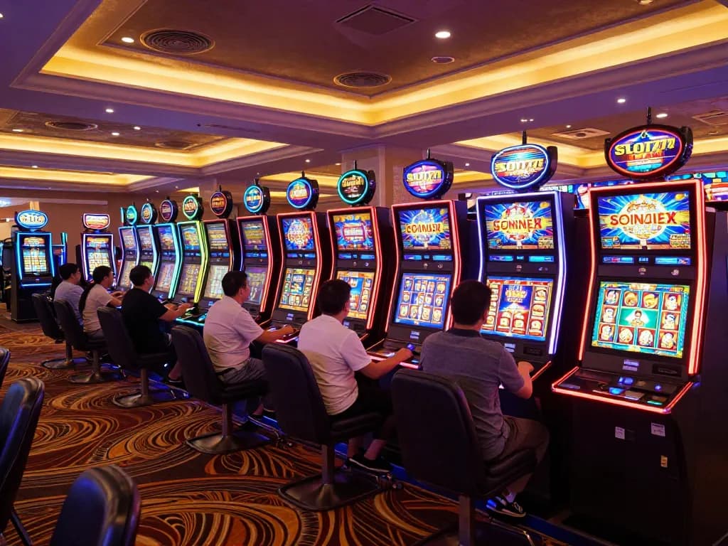 Players spin the reels at vibrant SLOT777 slot machines, enjoying thrilling wins.