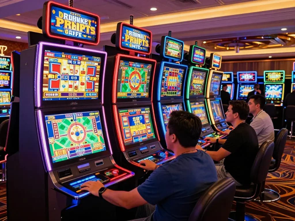 Engaging moment at colorful slot machines showcasing the exciting bonus new member offers in a vibrant casino.