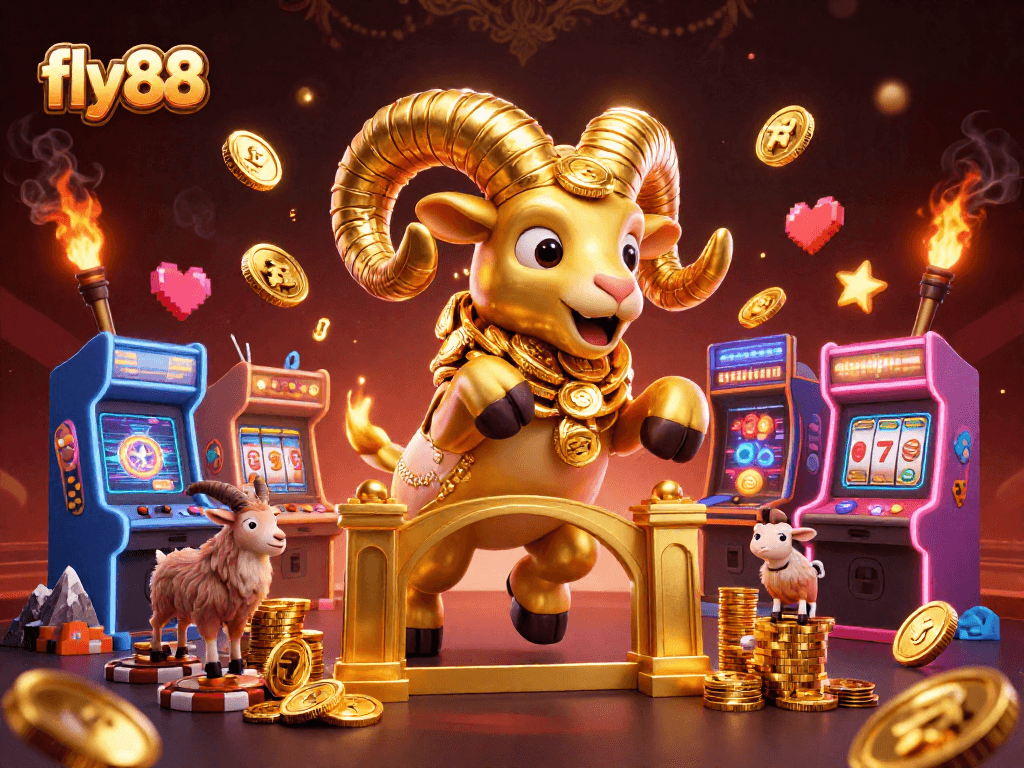 Experience the thrilling action of fly 88 with golden ram charging at a jackpot gate.
