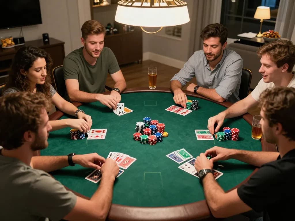 LC88 players thrillingly enjoy a poker game night with vibrant chips and cards laid out on the table.
