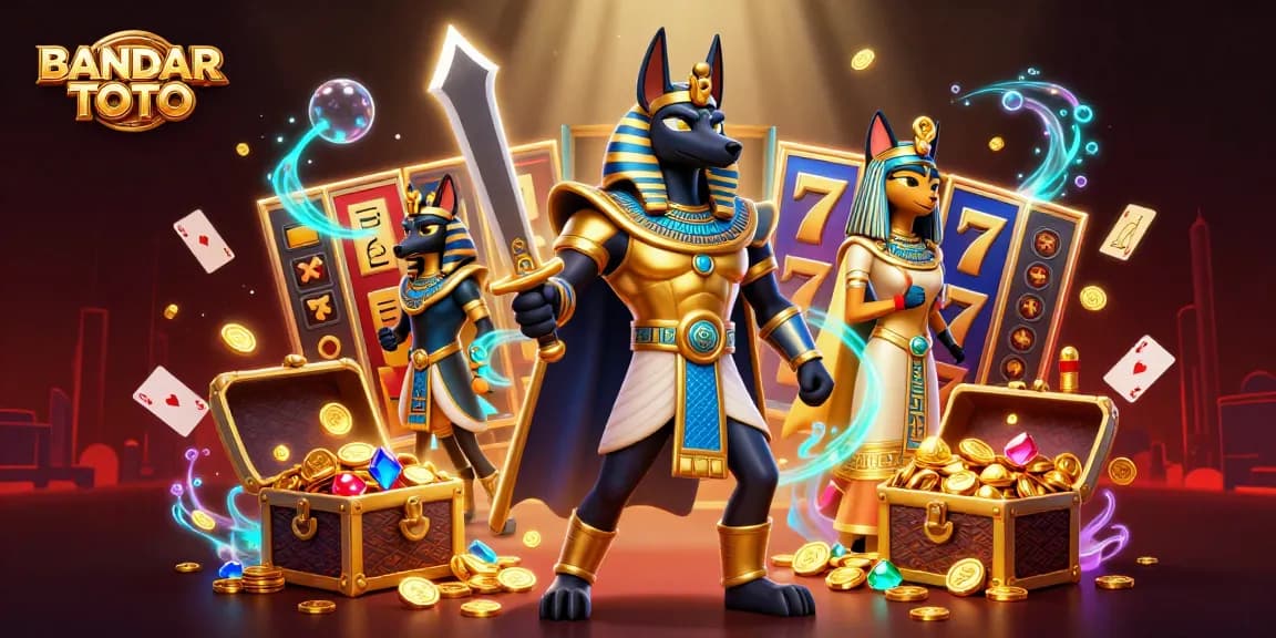 Engage with exciting gaming at BANDAR TOTO with dynamic elements and vibrant illustrations.