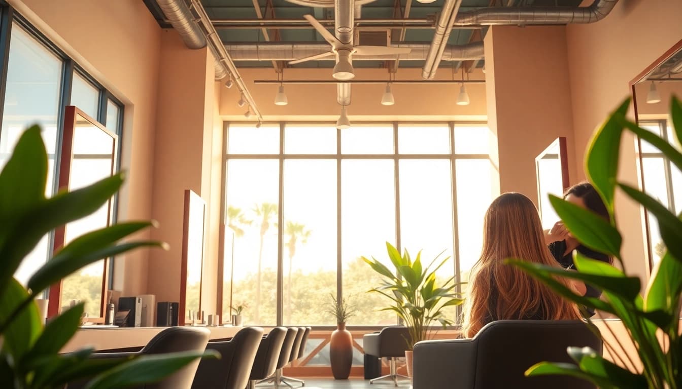 Stylish interior of hair salons in San Diego featuring vibrant highlights and eco-friendly atmosphere.