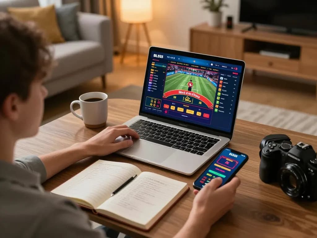 Player engaging in BL555 online betting while sipping coffee at home, showcasing gaming strategy.