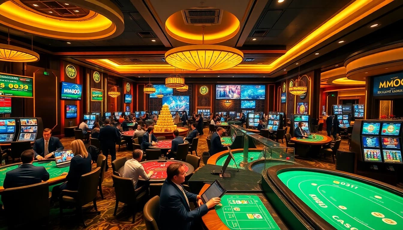 MMOO casino scene showcasing luxurious gaming experiences and vibrant player interactions.