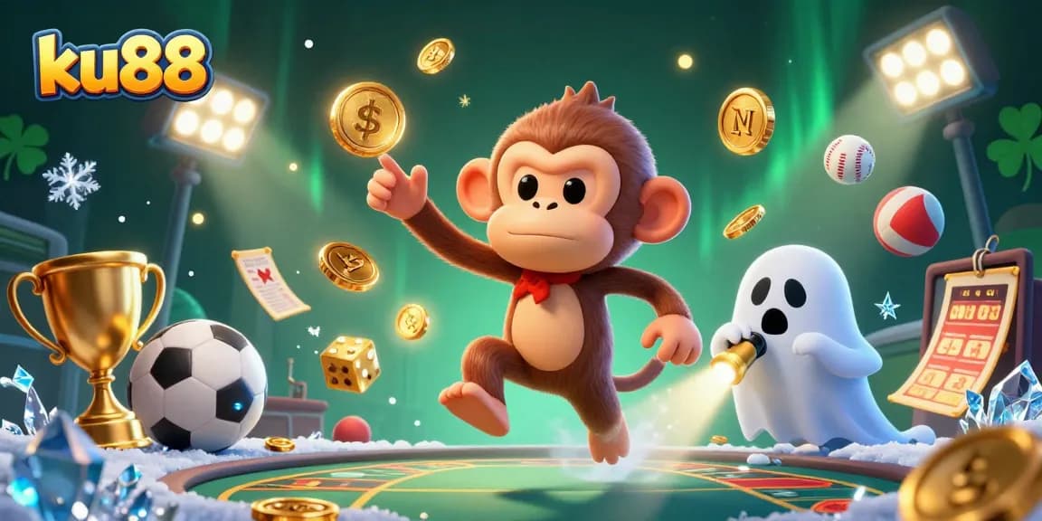 Experience excitement with ku88 as a mischievous monkey juggles in a lively casino scene.