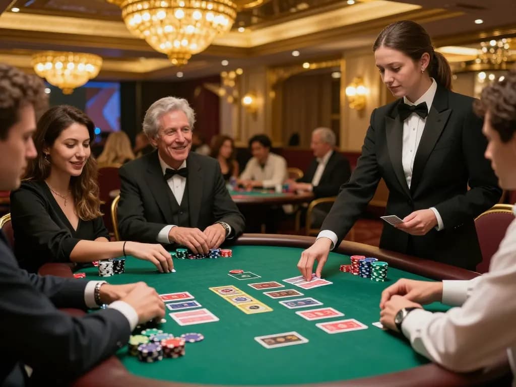 Players engaging in strategic blackjack gameplay at SC88 casino with attentive dealer and high-stakes atmosphere.