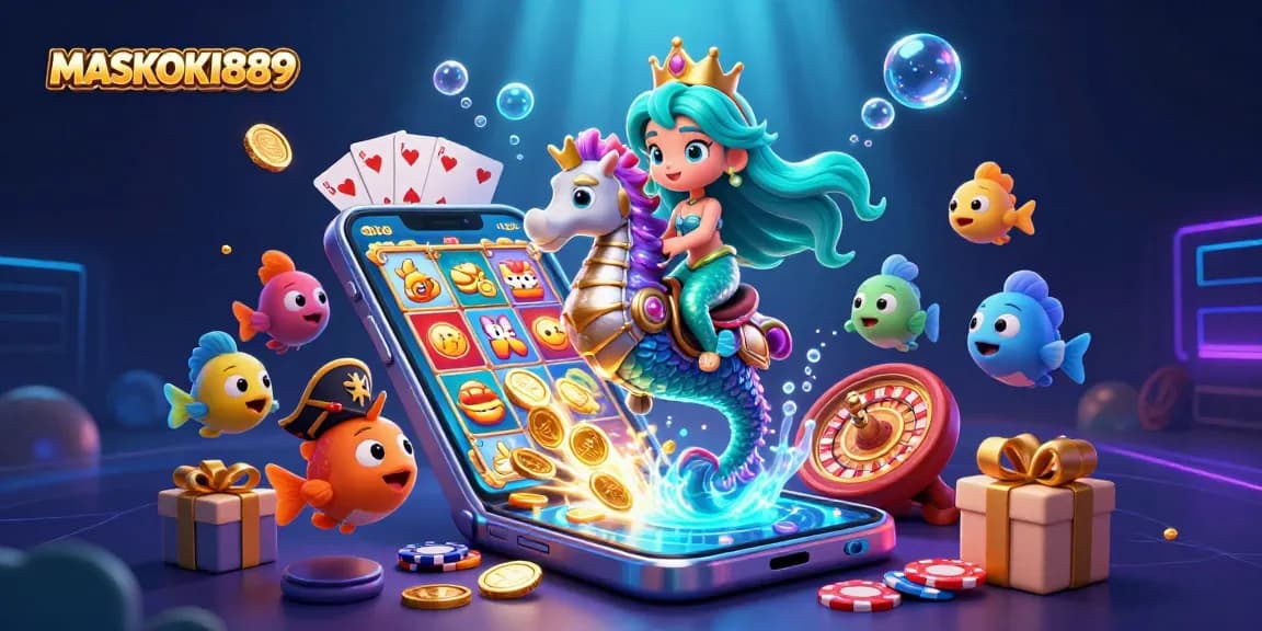 Engage with MASKOKI889's vibrant 3D mermaid-themed casino concept featuring dynamic game elements.