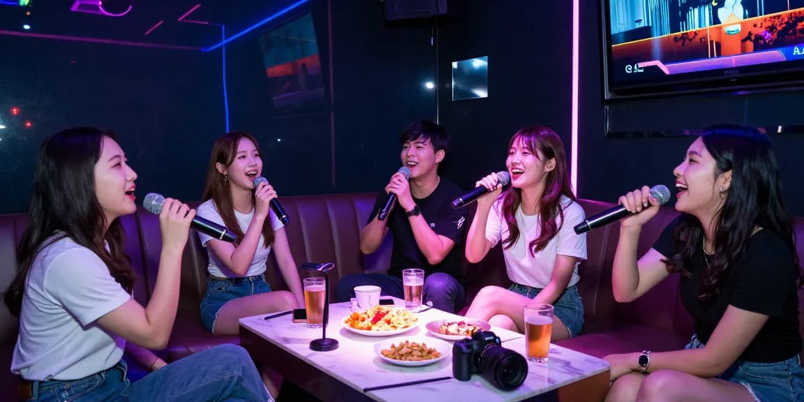 다낭 가라오케에서 즐거운 시간을 보내는 친구들 모습