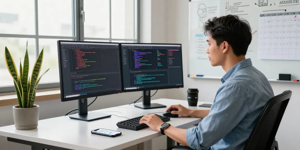 Hire developers in Latin America with vetted professionals in a modern tech workspace.