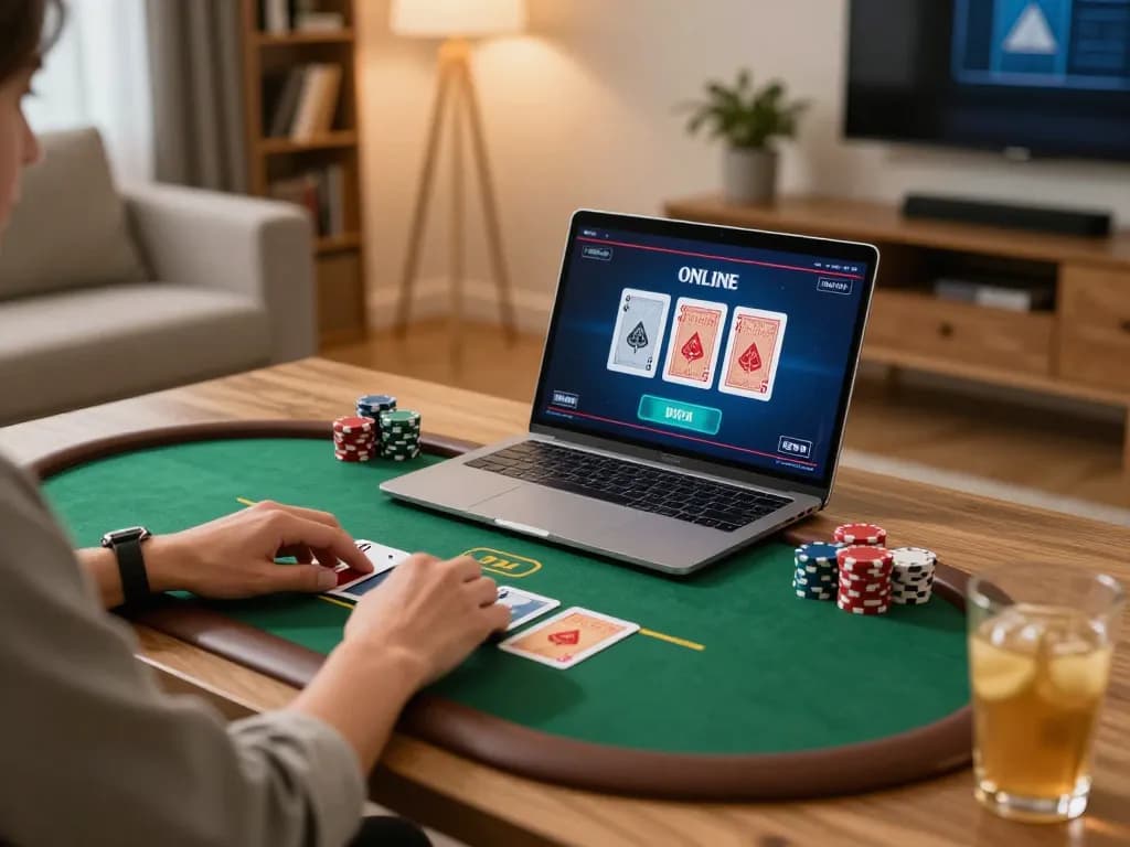 Person playing online blackjack in a cozy home setting with strategic gameplay at rachit.