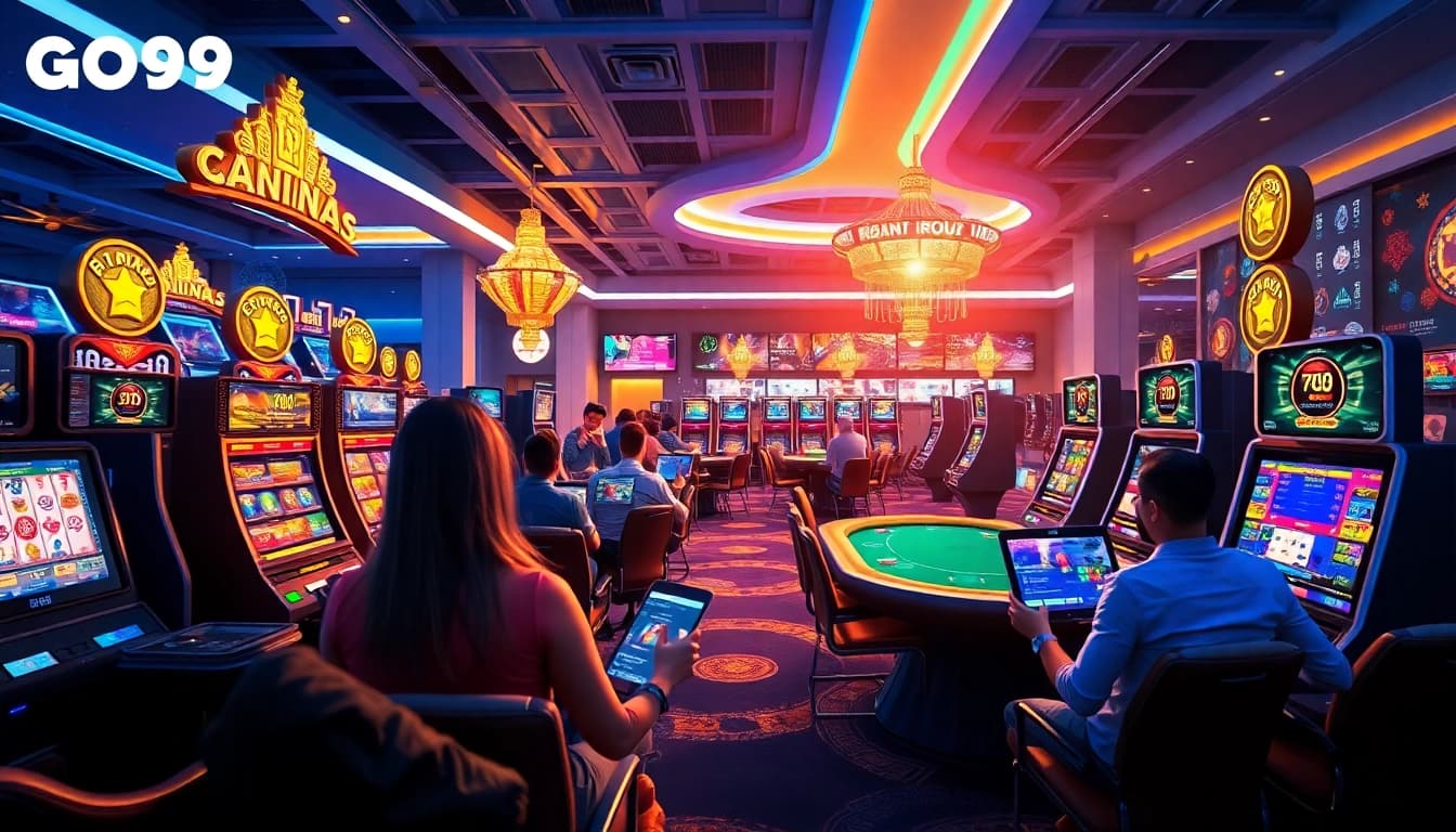 GO99 engaging gaming scene with players immersed in online betting excitement.