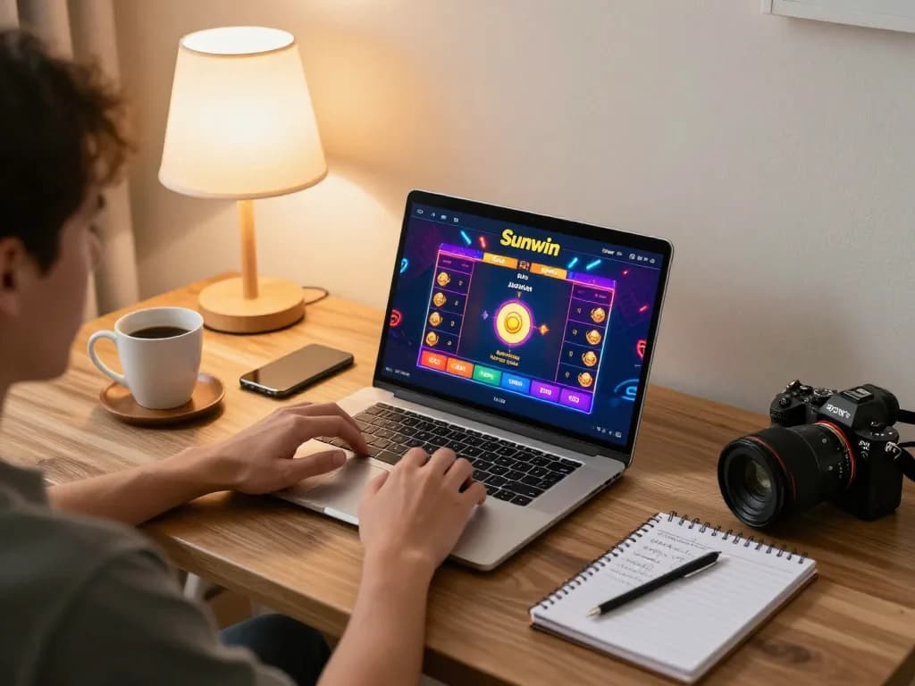 Engaging in a game on Sunwin, showcasing vibrant home gaming setup and focused gameplay atmosphere