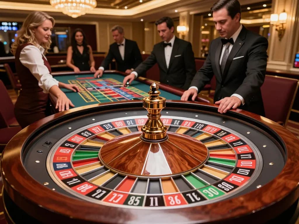 Experience the thrill of placing bets at rokok88's vibrant roulette table in a luxurious casino setting.