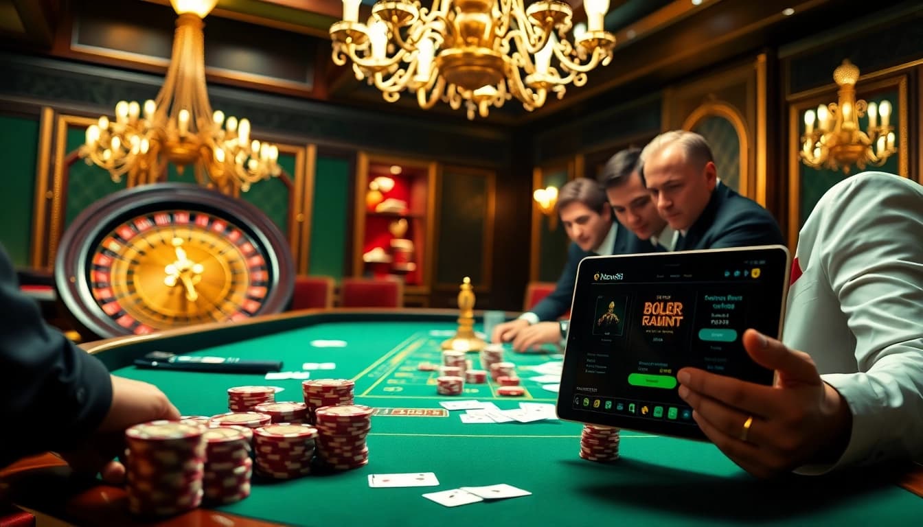 Players immerse in the new88 casino experience at a vibrant gaming table with chips and cards.