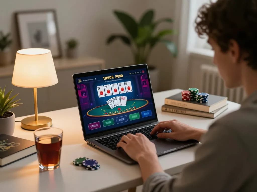 Player engaging with go99 blackjack app at home, highlighting strategic gameplay in comfortable setting