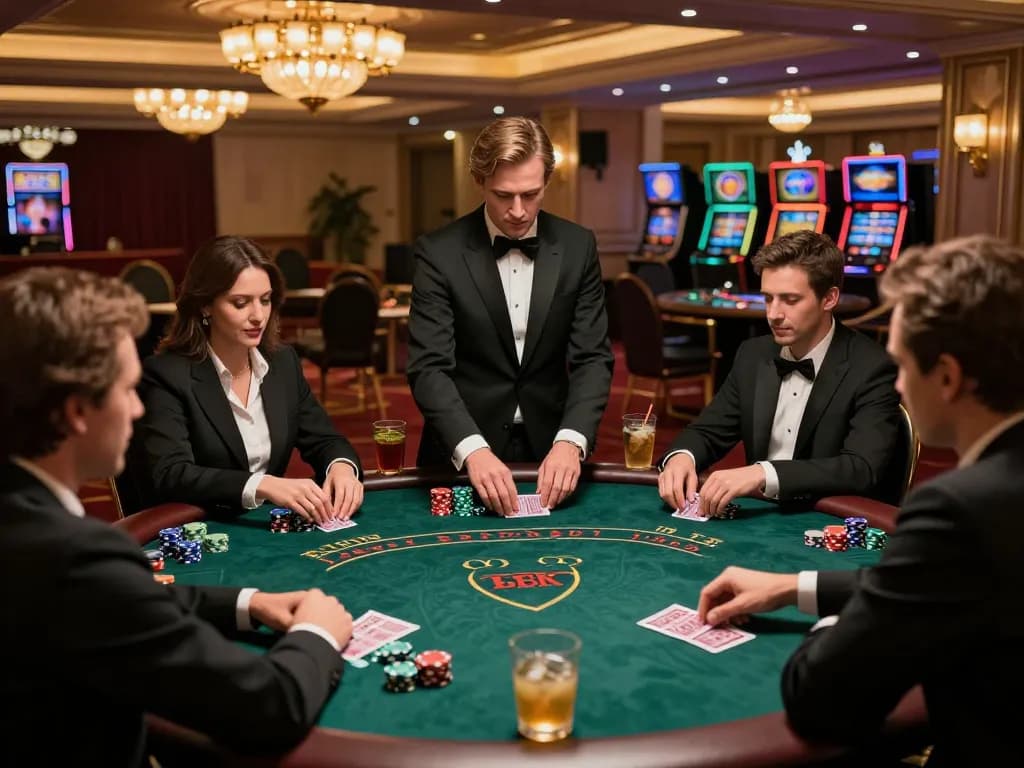 GG88 players strategy at a luxury poker table in an upscale casino atmosphere