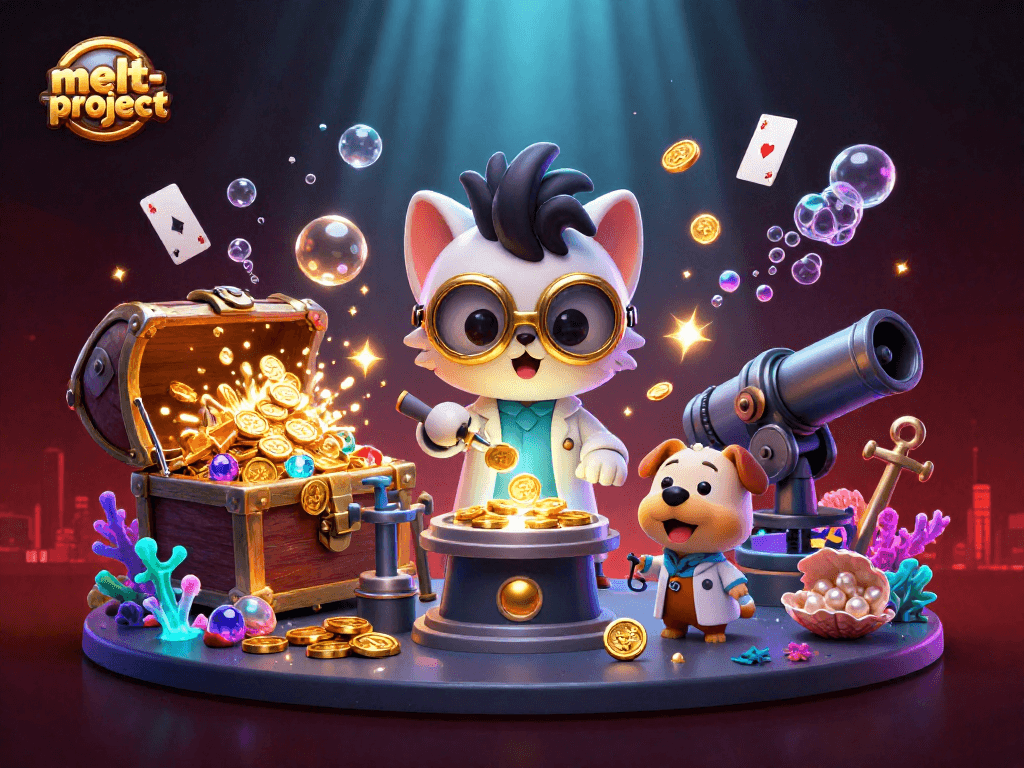 Join the fun at melt-project with a fun 3D illustration of a mad scientist and dog handling casino bonuses.