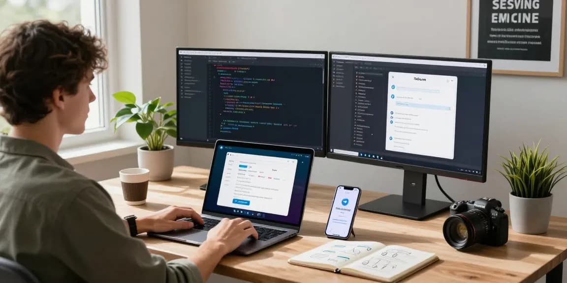 Experience Telegram Download with an organized workspace showcasing the app interface and productivity tools.
