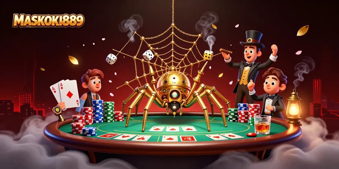 Catch the excitement with MASKOKI889 as the golden spider weaves a thrilling poker scene.