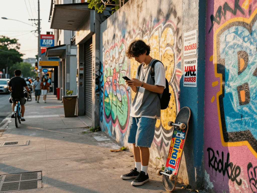 Rokok88 promotional scene featuring vibrant street culture and lifestyle.
