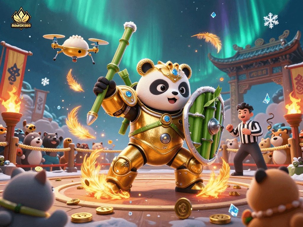 Engage with MASKOKI889 in a thrilling 3D casino battle featuring dynamic characters and vibrant gambling elements.