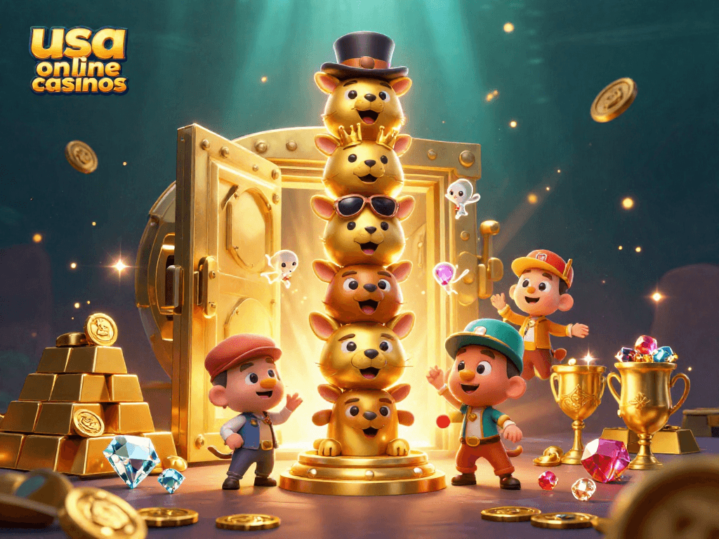 Experience the vibrant world of usa online casinos with this engaging 3D illustration depicting a golden totem and riches.