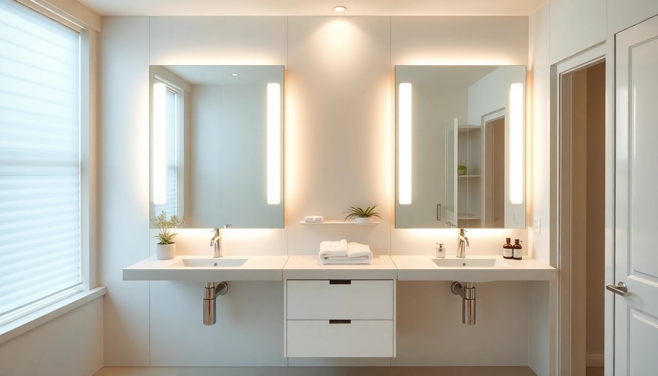 Enhance your space with illuminated bathroom cabinets featuring sleek design and elegant accents.