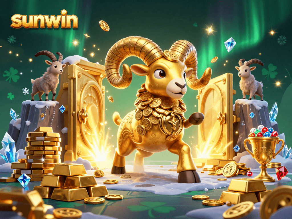 Experience exciting gaming at sunwin with massive golden ram charging at a treasure vault.