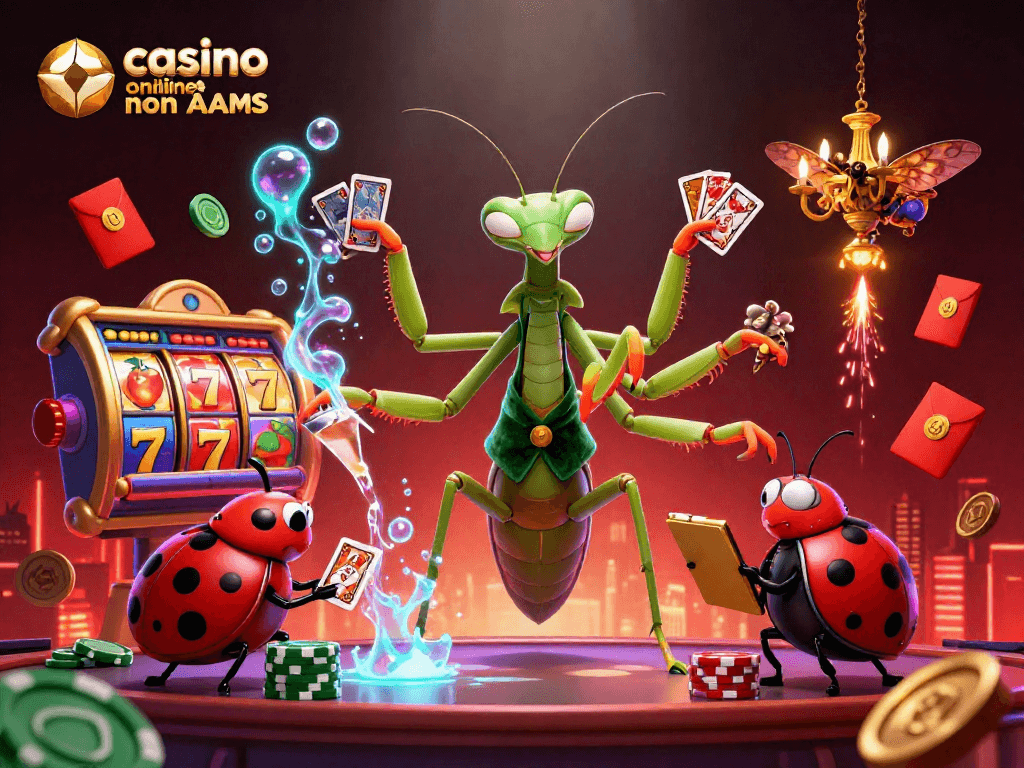 Gioca al casino online non AAMS con la mantide carta e la coccinella pit boss in un vivace scenario di casinò