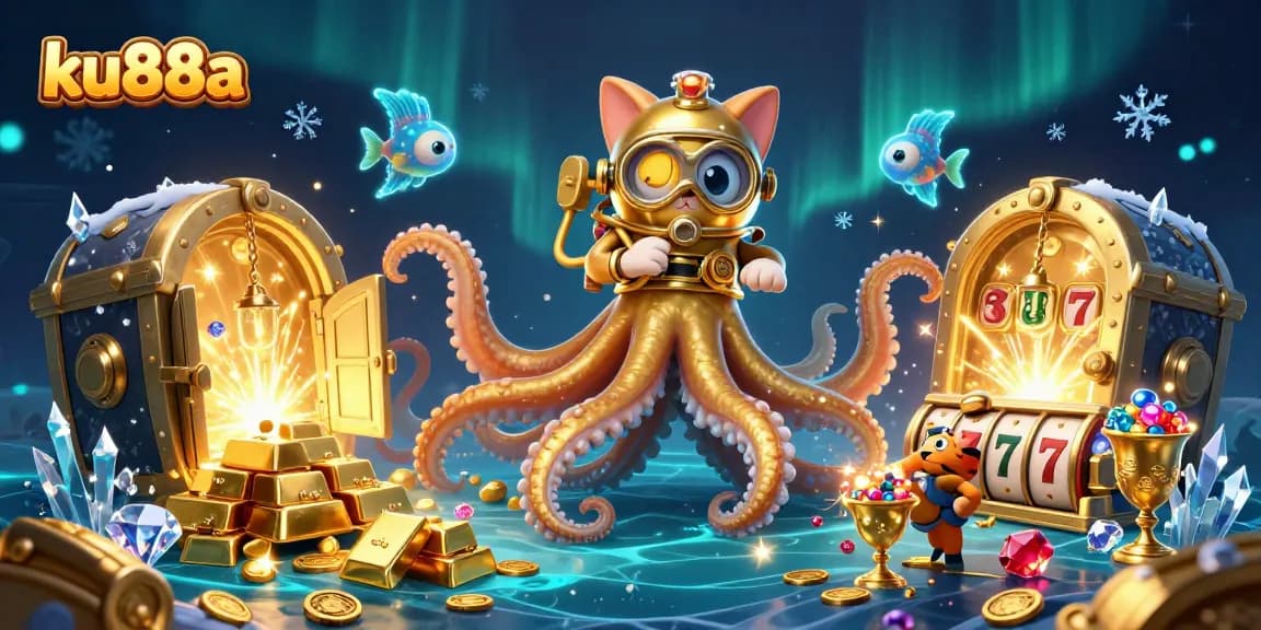 Immerse in gambling fun with ku88a's kraken and vintage diving cat in a treasure fantasy