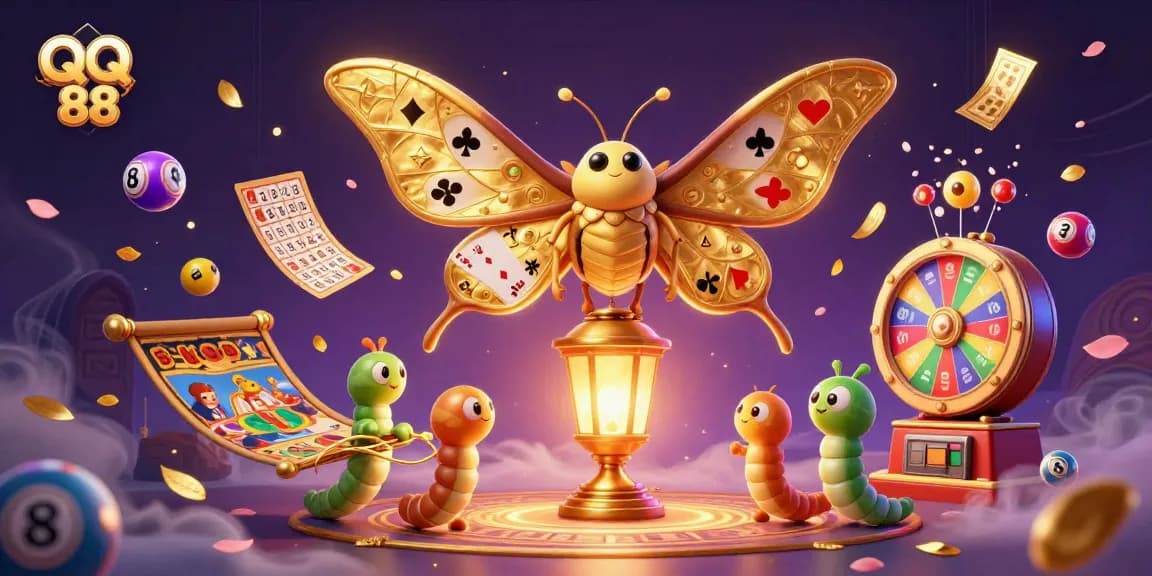 Experience the thrilling world of QQ 88 with vibrant game elements and a stunning 3D illustration.