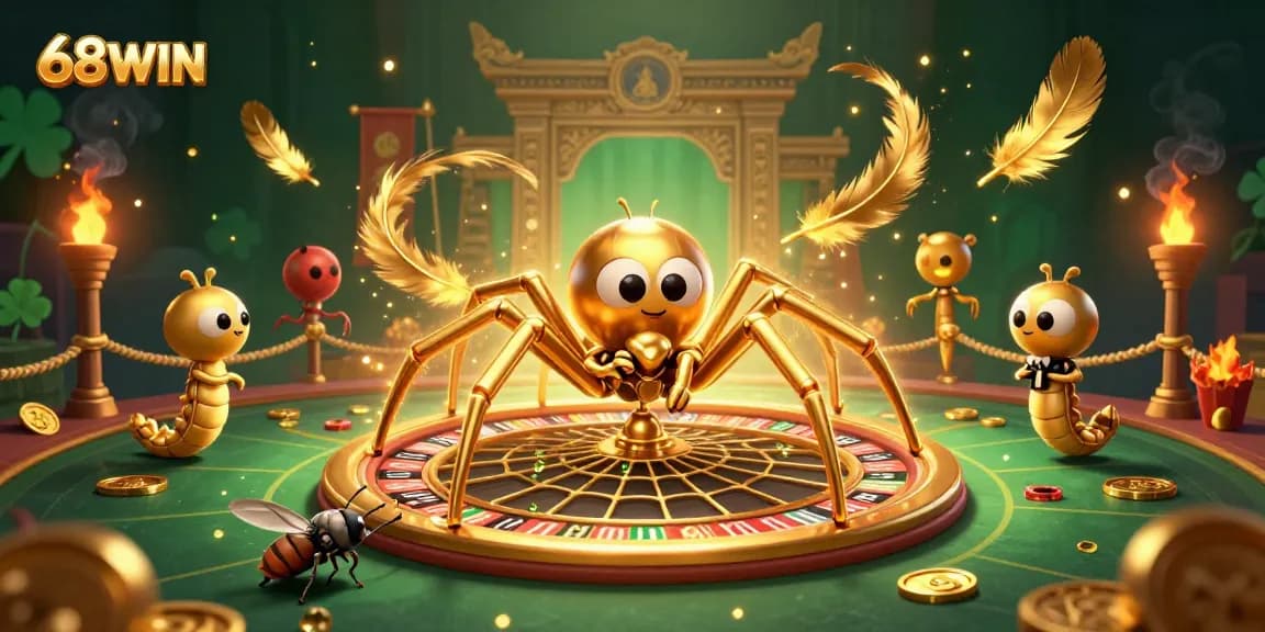 Experience the thrill of 68WIN as a golden spider spins a roulette web, enhancing your gaming adventure!