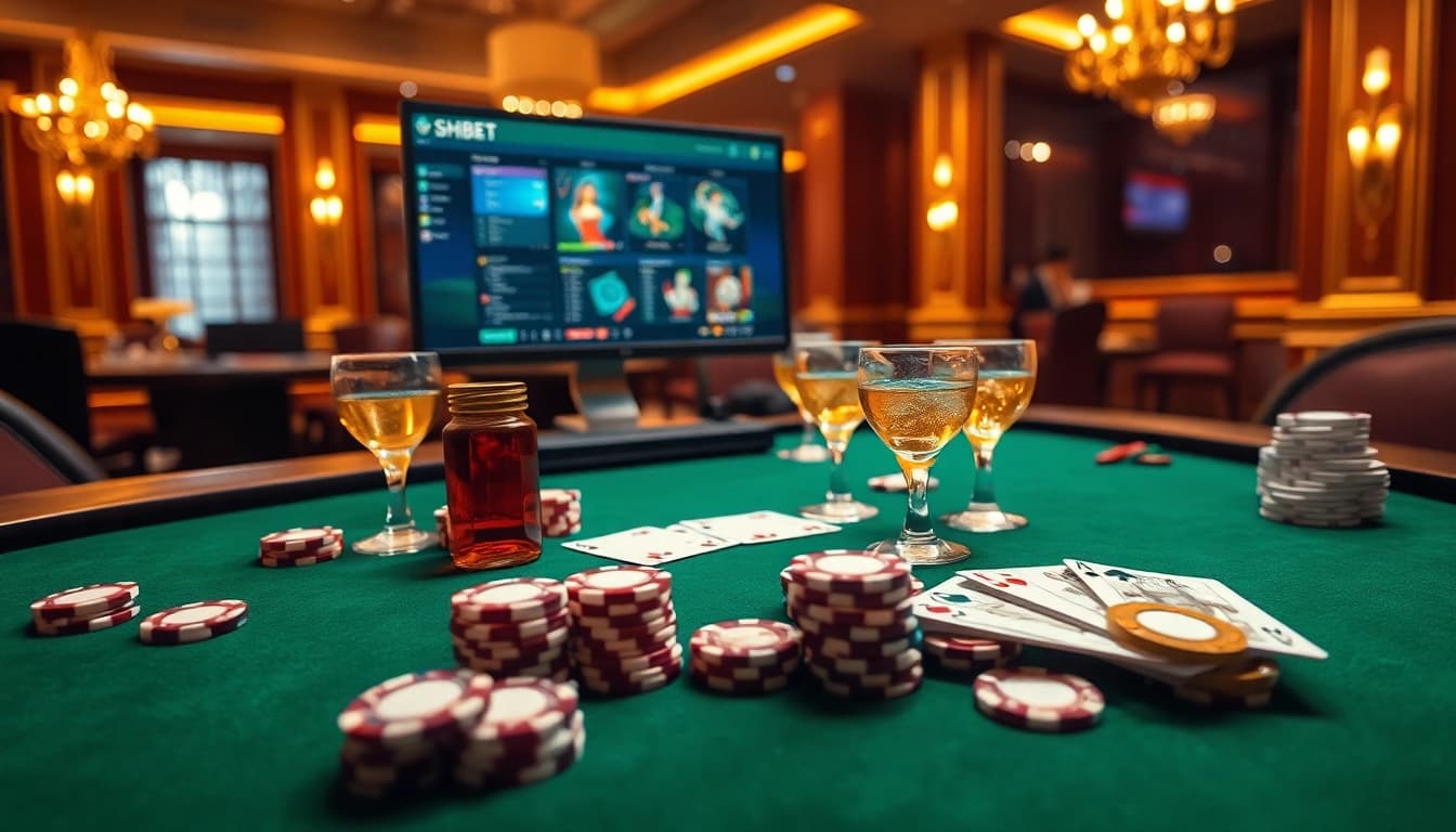 Experience the thrill of gambling at SHBET with detailed gaming elements and vibrant casino atmosphere.