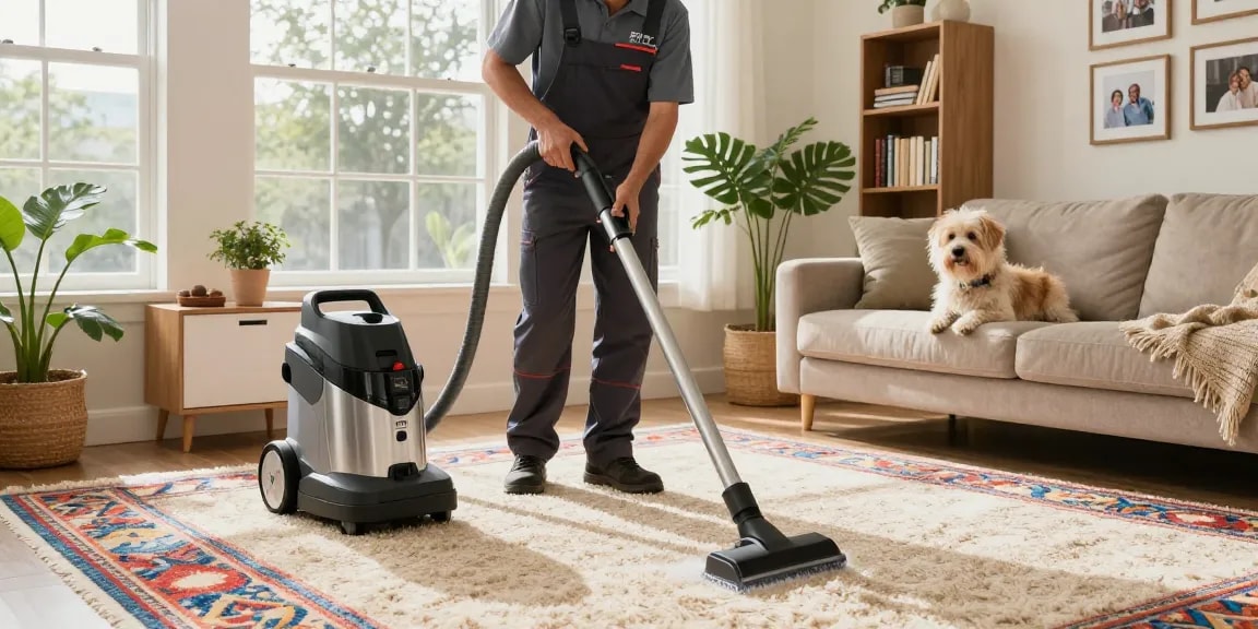 Professional carpet cleaning in Buffalo NY living room with bright natural light.
