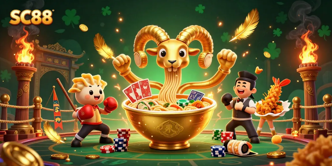 Experience the excitement of SC88 with a dynamic casino-themed illustration featuring unique characters and vibrant elements.