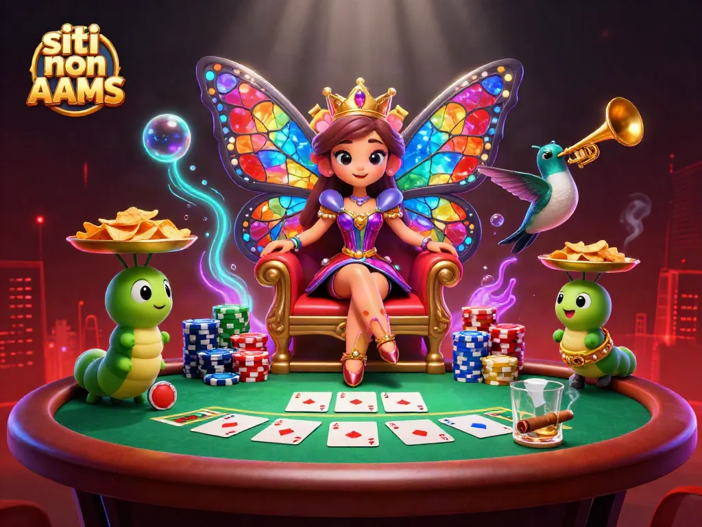 Gioca nei siti non AAMS con la regina farfalla tra elementi da poker e atmosfere vivaci.