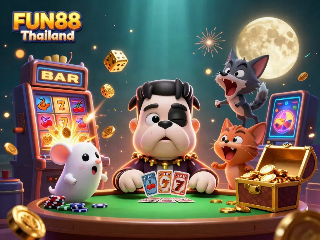 Engage in FUN88 Thailand's vibrant 3D casino scene featuring a unique mix of characters and games.