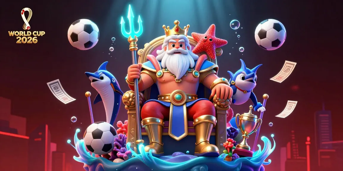 Place your bets on the WORLD CUP 2026 with vibrant sports-themed elements surrounding Neptune.