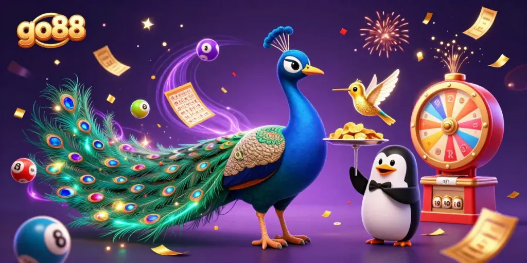 Enjoying the vibrant gaming atmosphere of go88 with characters amid colorful dynamic gaming elements.