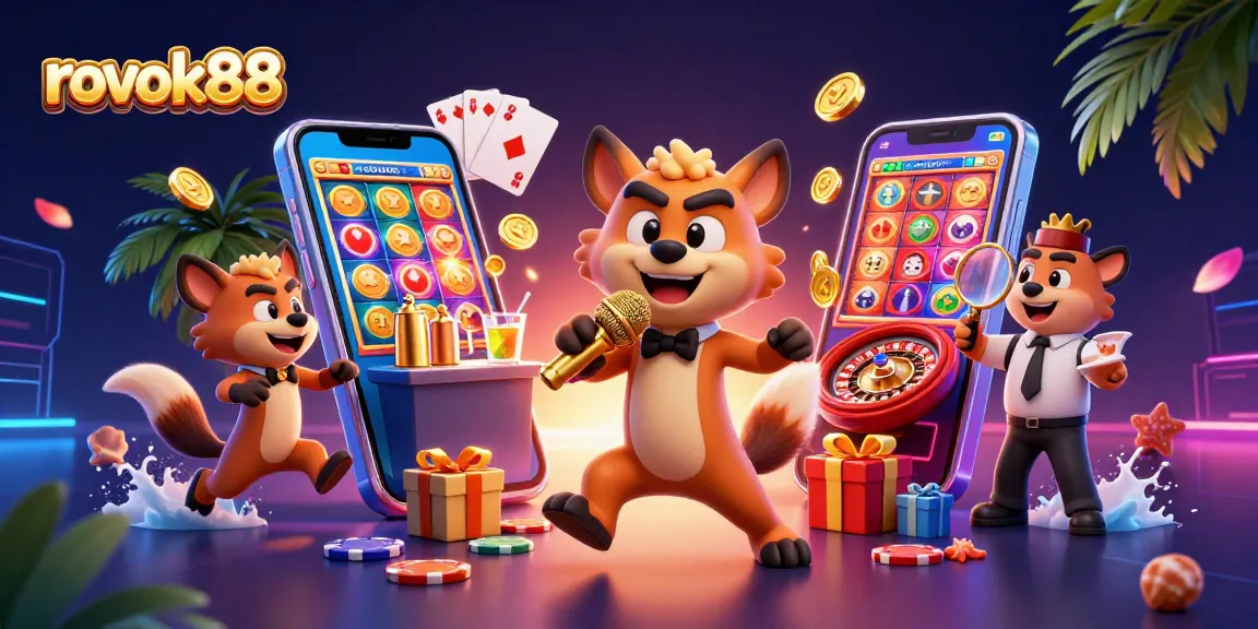 Experience rokok88's vibrant casino scene with hyenas, slot games, and dynamic decor.
