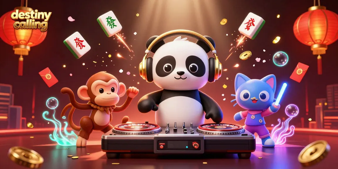 Experience the excitement of destiny calling with a vibrant casino-themed illustration featuring a DJ panda and a breakdancing monkey.