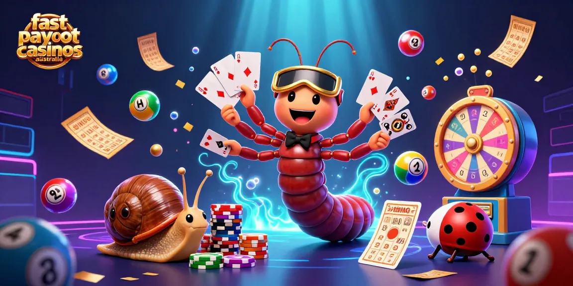 Engaging scene showcasing fast payout casinos Australia with lively characters and vibrant casino elements.