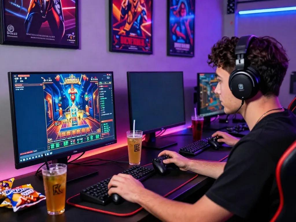 Gamer engaging with red88 online casino games in an immersive setup.