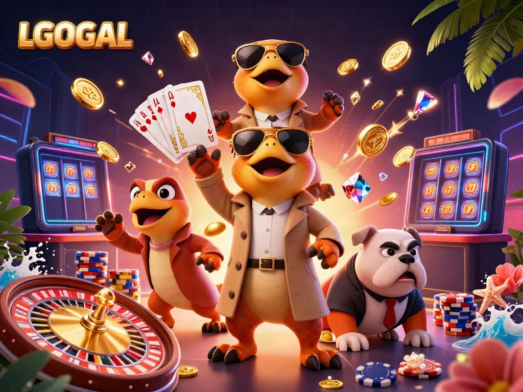 LGOGOAL showcases three raptors in a trench coat at a VIP casino, adding excitement and humor.