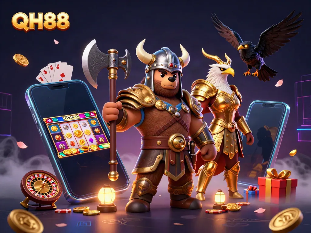 Engage in the thrilling world of QH88 with vibrant slot games and captivating characters.