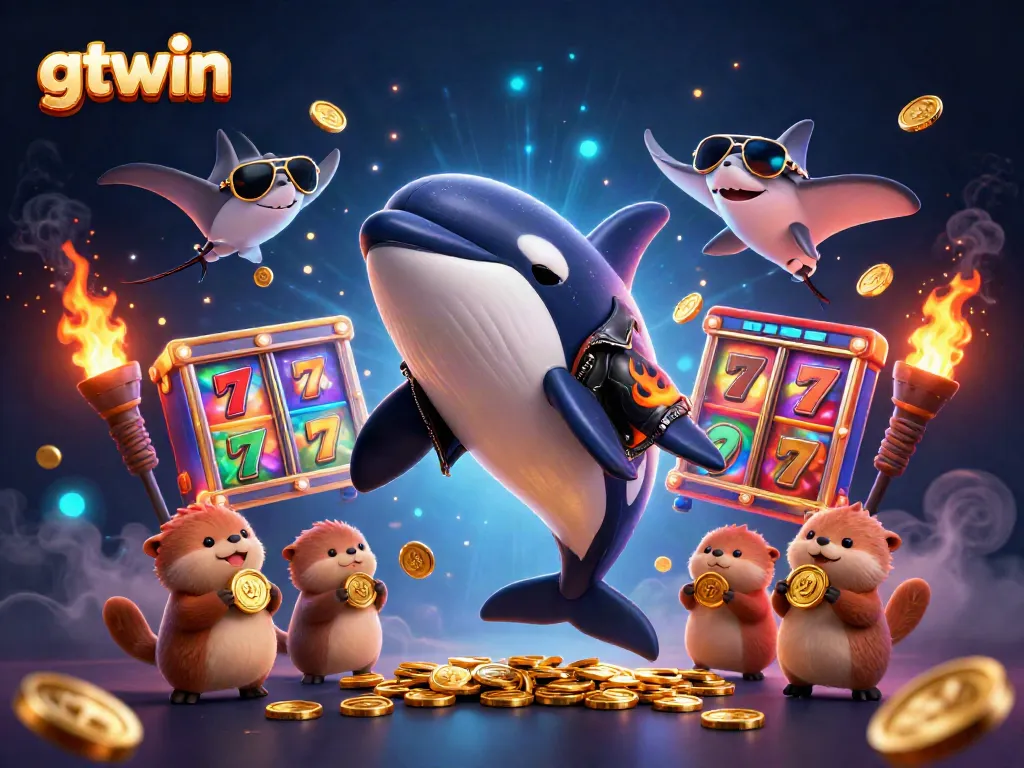 gtwin casino games showcased by a dynamic scene with characters and slot reels.