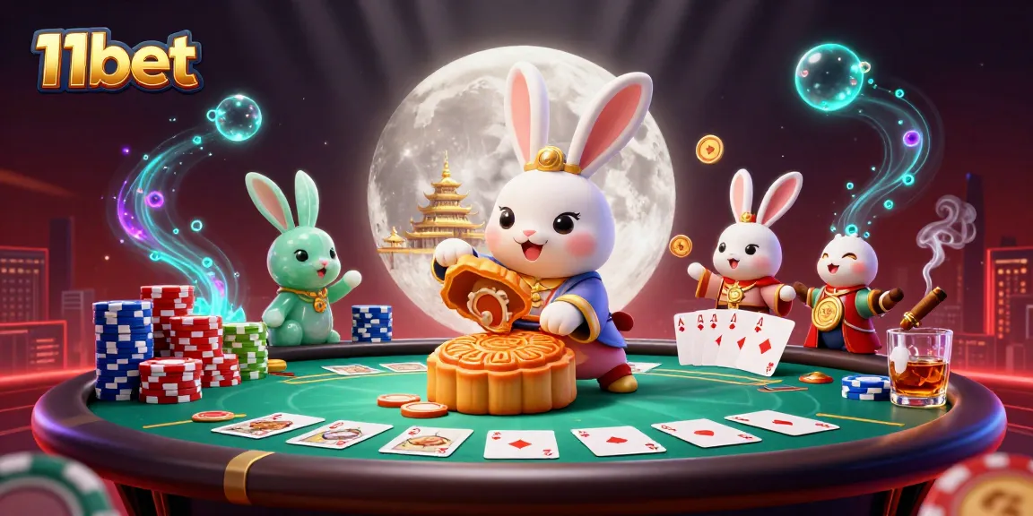 Engage with the excitement at 11bet through a vibrant scene of a moon rabbit themed casino illustration.