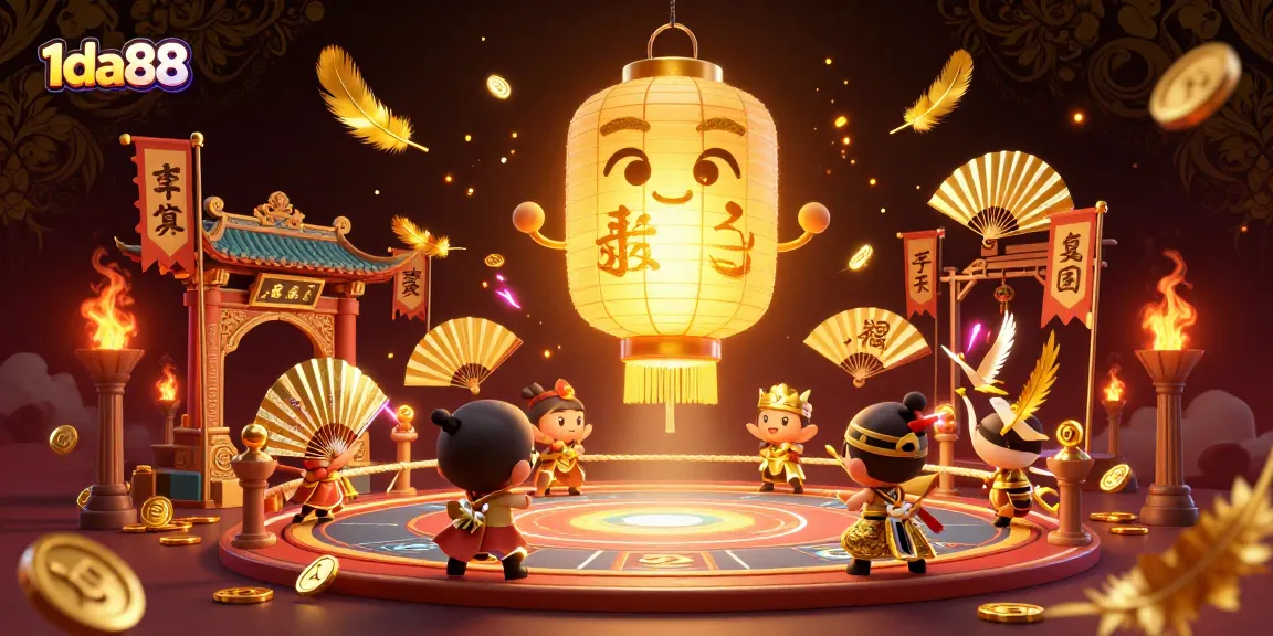 Spin the reels and win at 1da88 with a golden lantern spirit illuminating the vibrant casino.