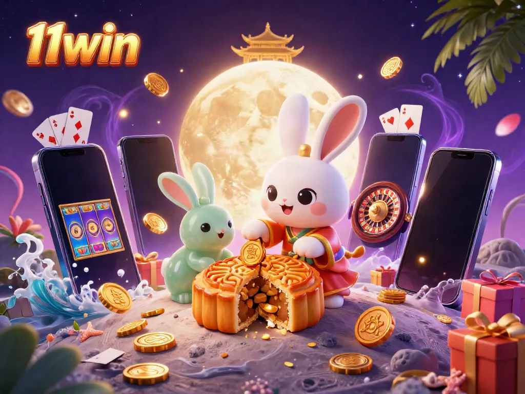 Engage with 11win through a vibrant illustration showcasing casino entertainment elements and mythical characters.